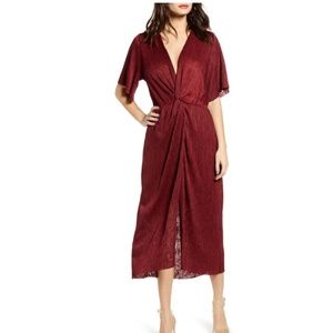 All In Favor Cabernet Dolman Plisse Midi Dress